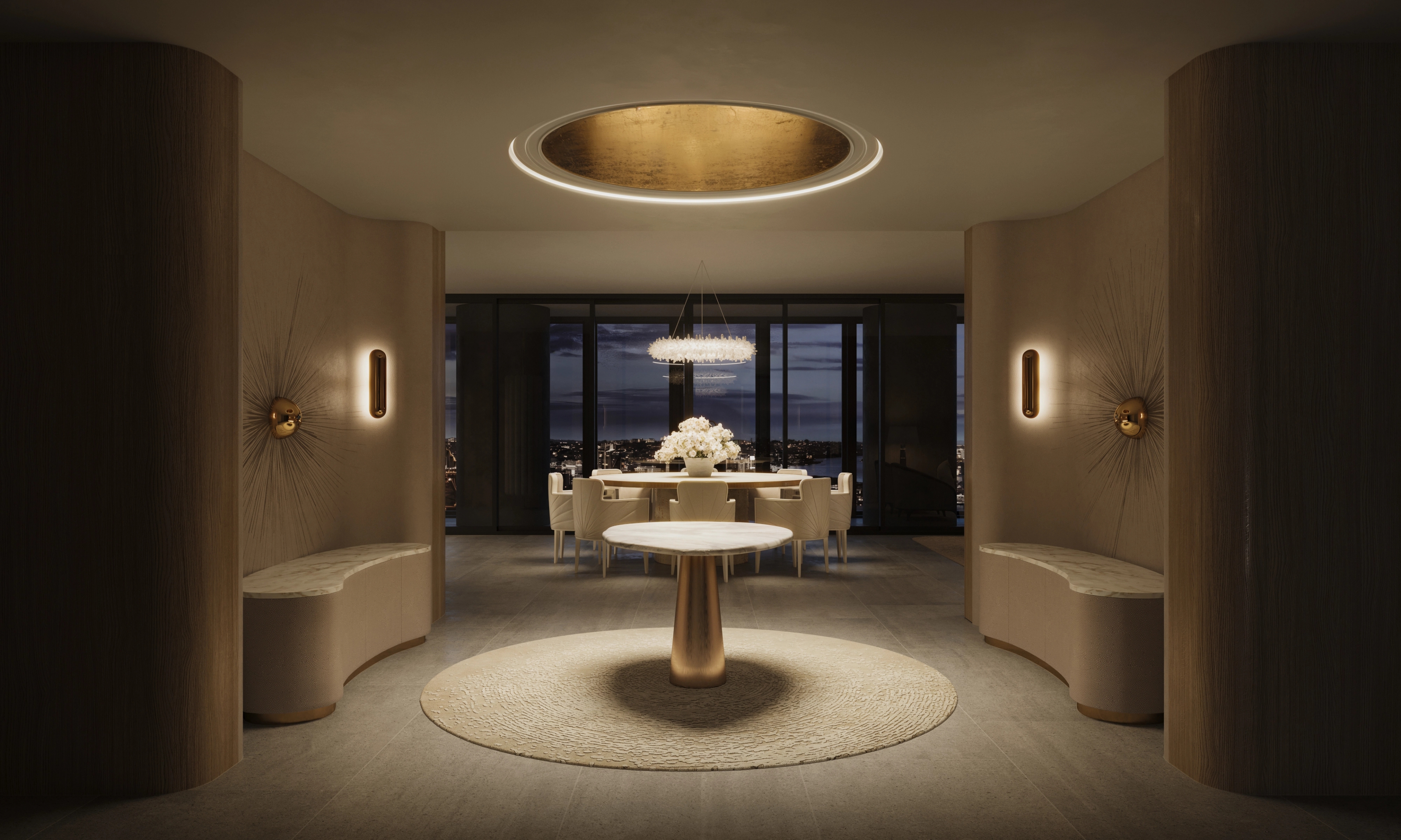 Sculpted dining room beneath a golden dome at Circular Quay, by Freeman & Co