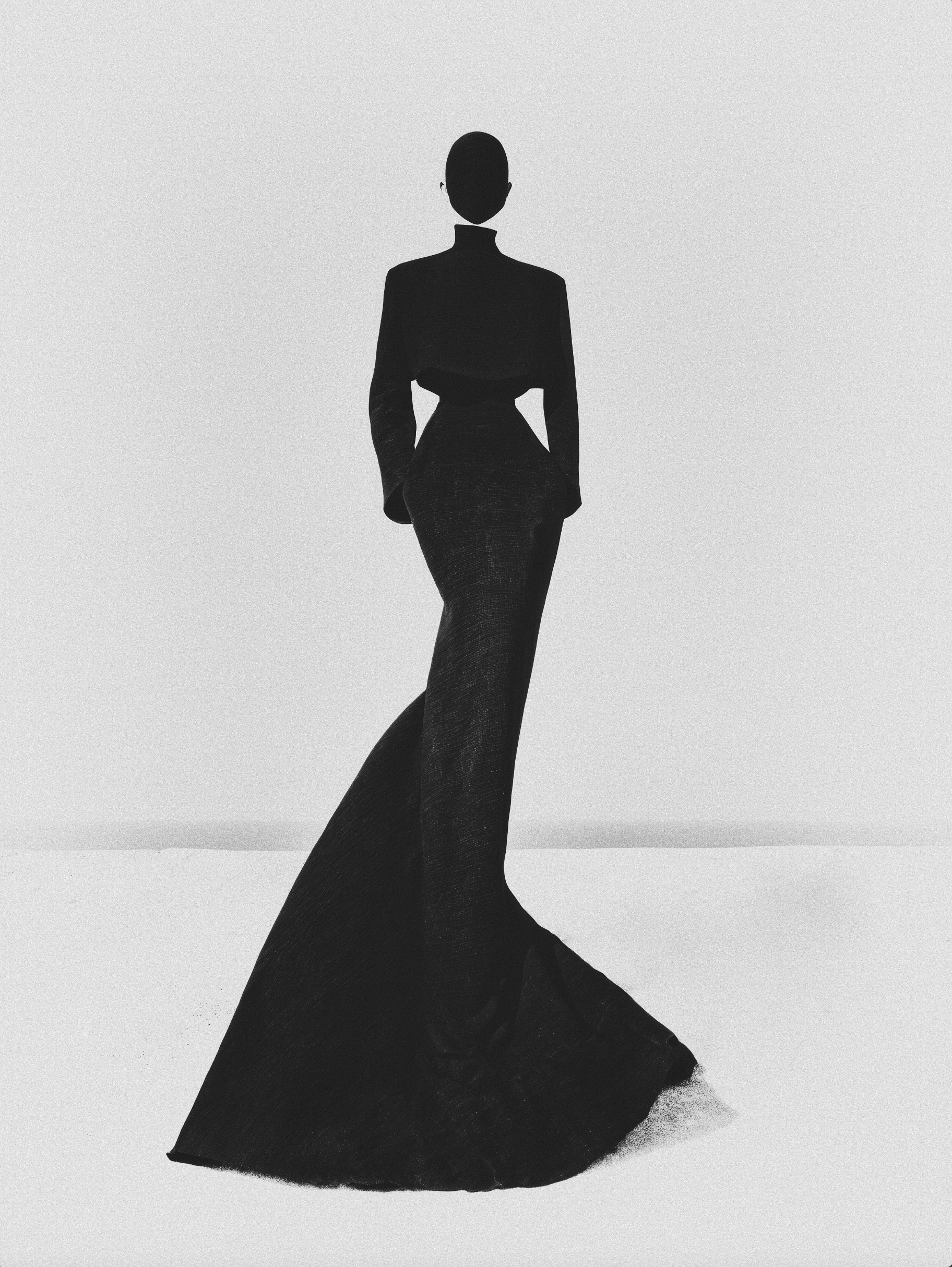 Bastiaan Woudt photograph of a gowned figure in stark silhouette