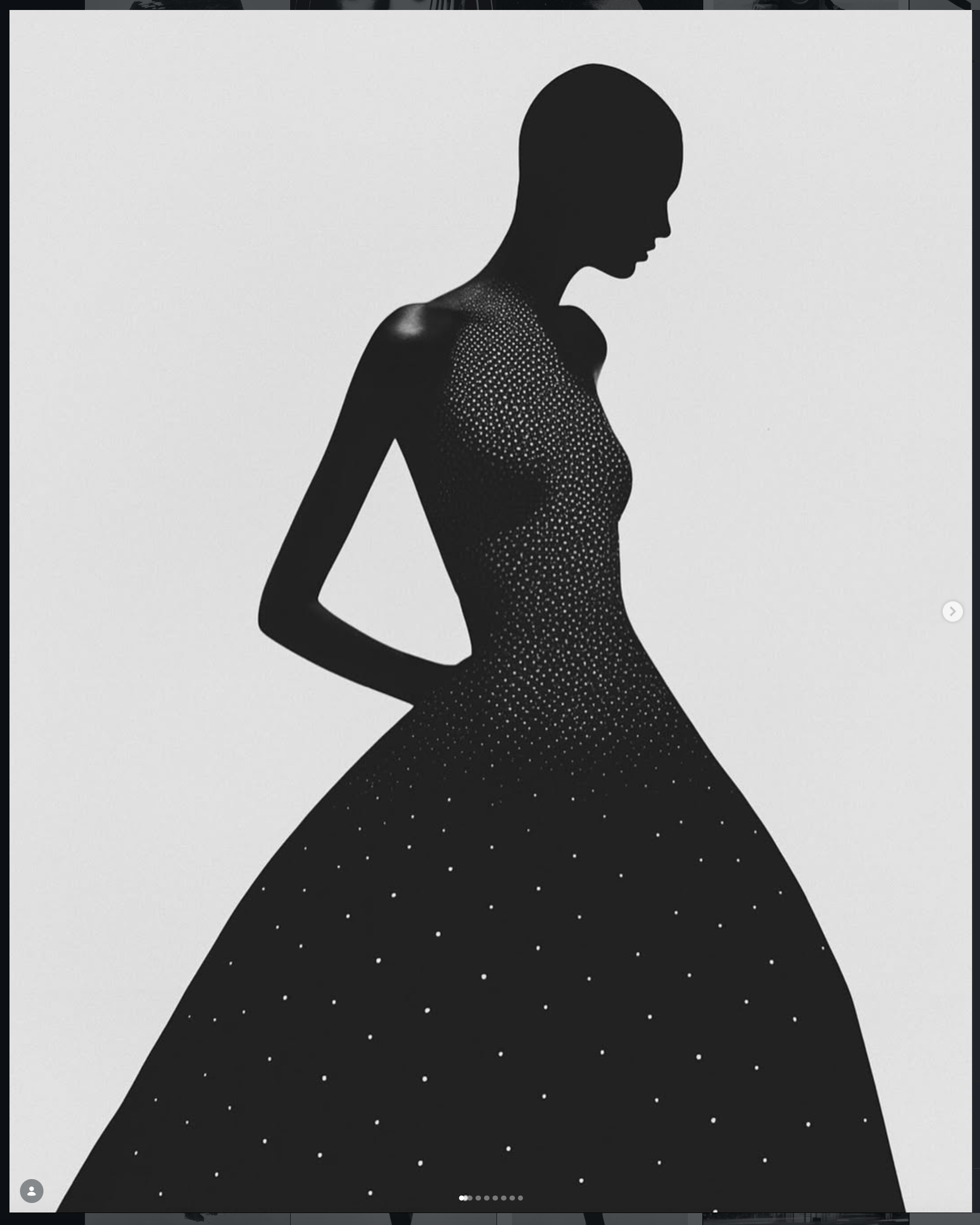 Profile of a woman in a beaded black gown captured in high-contrast monochrome
